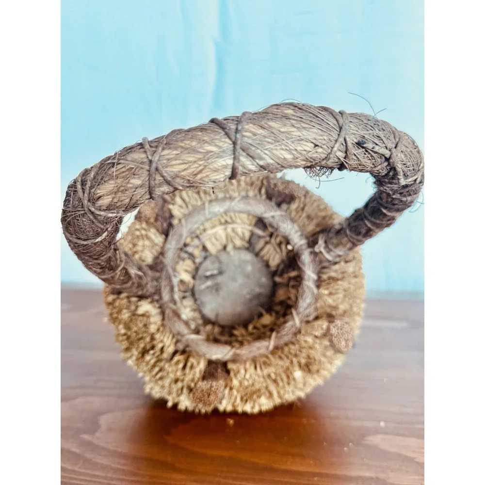 Handmade Rustic Woven Straw Basket with Rope Handle Natural Fiber Decor